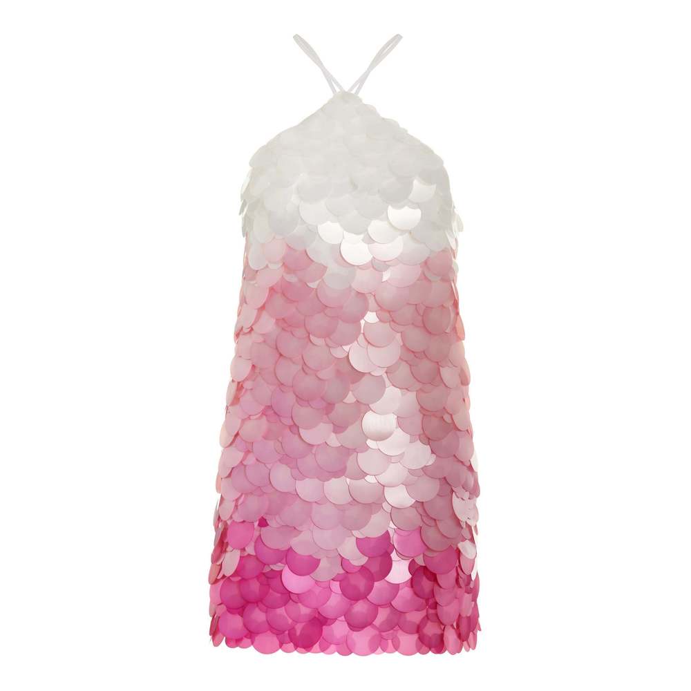 DES_PHEMMES - Pink Paillette-sequined Mesh Halter Mini Dress - IT 40